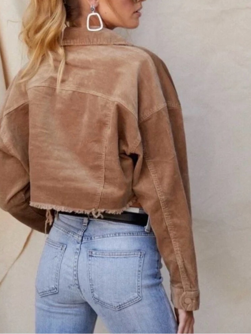 12th Tribe Cropped Teddy Corduroy Jacket in Camel Brown - Picture 2 of 6